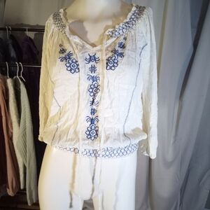 Angels White and Blue Embellished 3/4 Sleeve Blouse